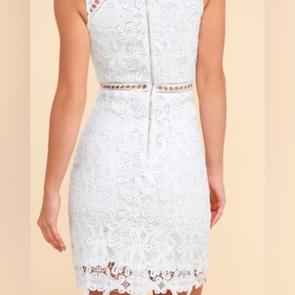 Lulu's White Crochet Lace Bodycon Mini Dress Size S Sleeveless Feminine Romantic - Picture 8 of 10